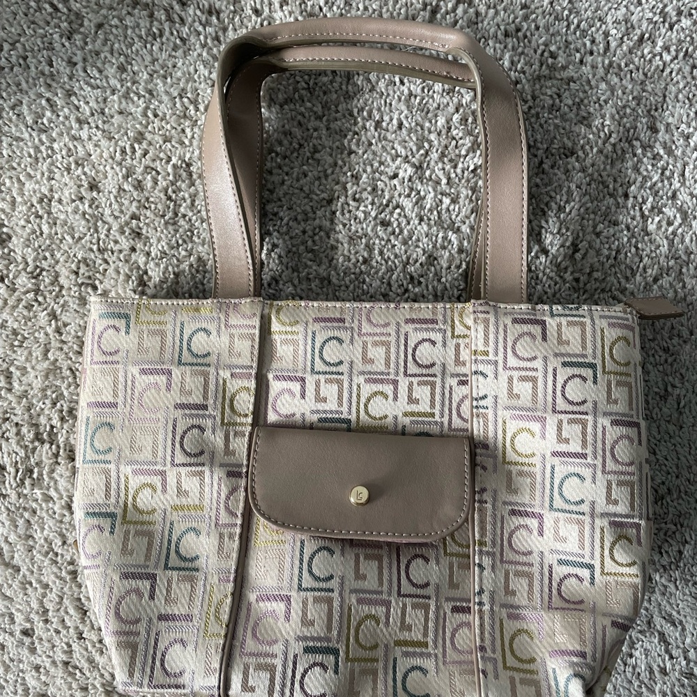 Liz Claiborne Neutral Multi-Color Logo Mini Tote with Taupe Trim